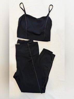 Black Two-Piece Activewear Set with Gold Stripe | JoyLab | M/L